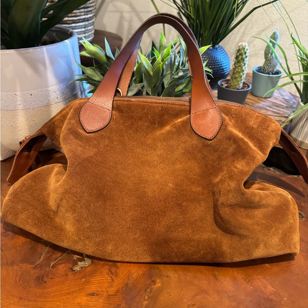 Brown Suede "Charlie" Tote Bag - Picture 2 of 12